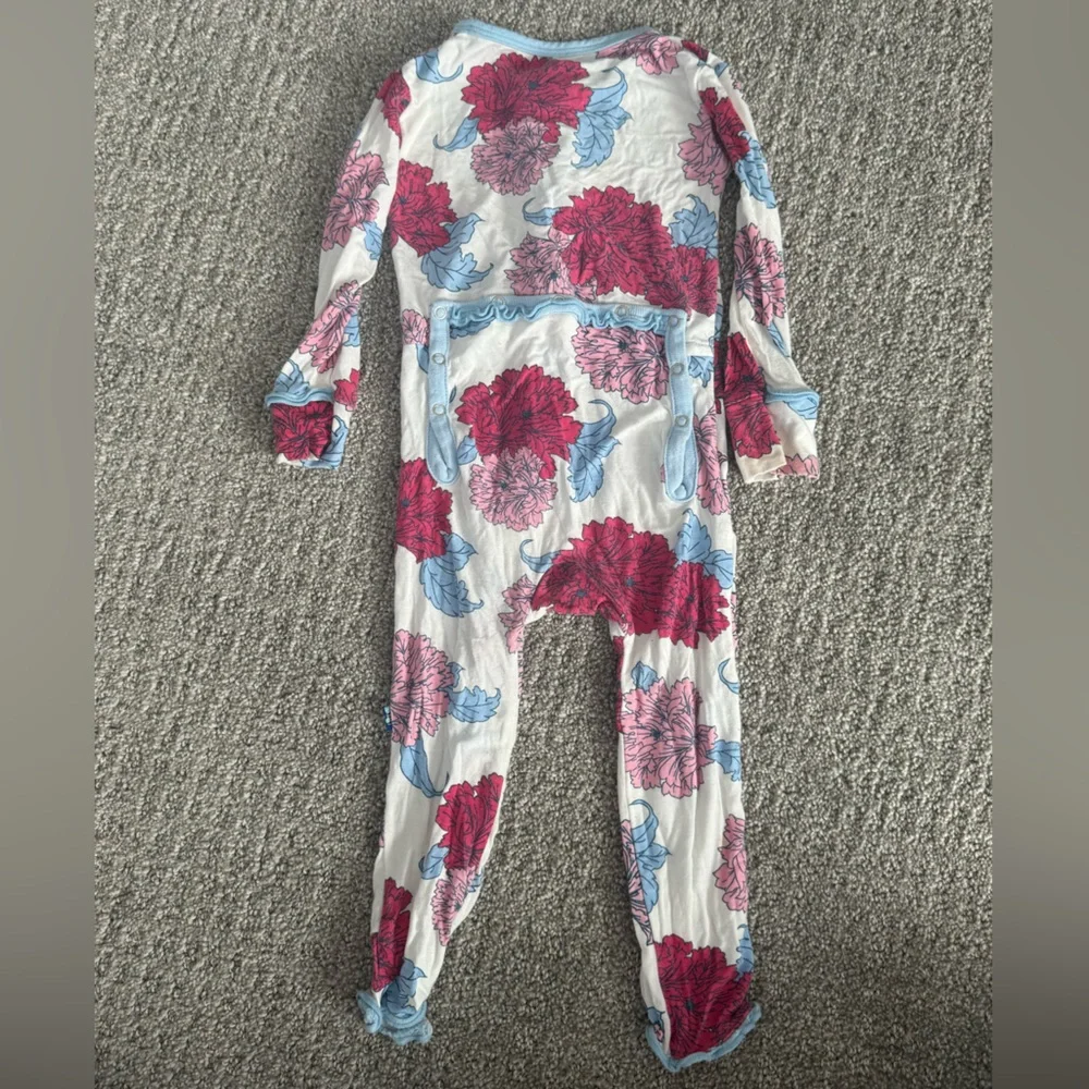 Kickee Pants onesie footless Peony Floral Kids One Piece Pajama snap 12-18